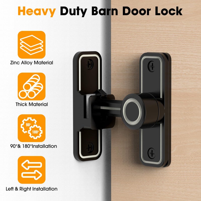 MeBantoo Sliding Door Lock Hardware  90 Degree Locks For Barn Doors  Flip Gate Latches For Garden  Bathroom  Outdoor  Garage  Window (2 Pack-Luminous Black) - Image 2