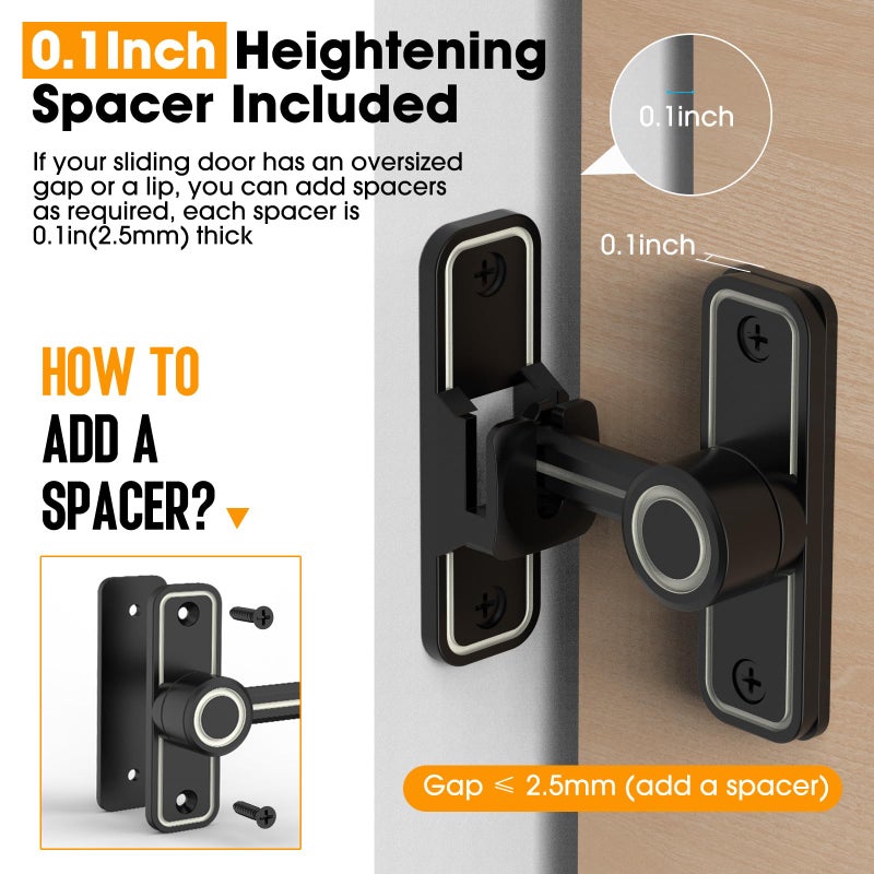 MeBantoo Sliding Door Lock Hardware  90 Degree Locks For Barn Doors  Flip Gate Latches For Garden  Bathroom  Outdoor  Garage  Window (2 Pack-Luminous Black) - Image 4