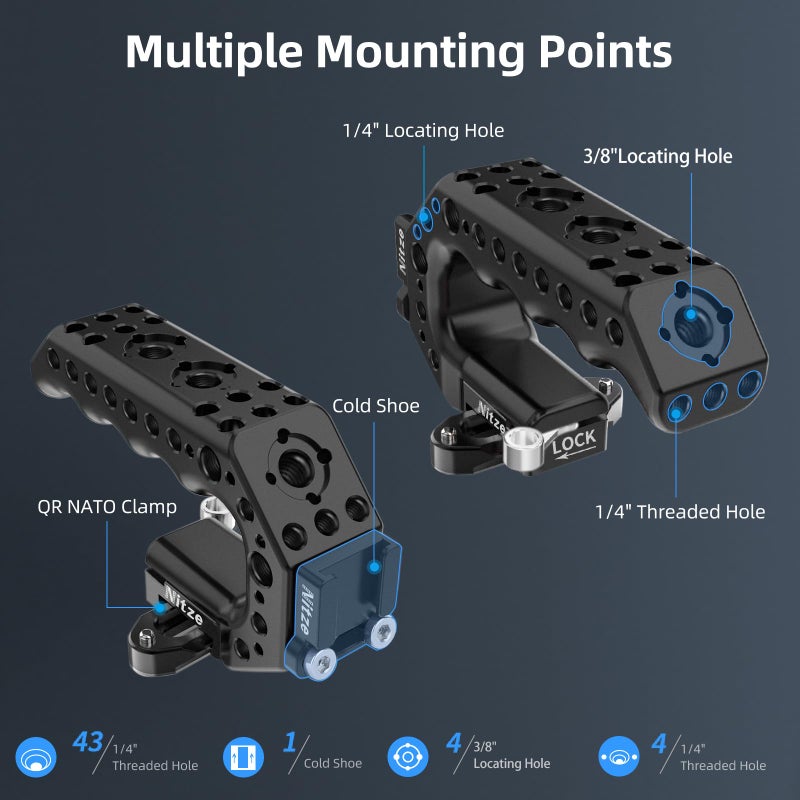 Nitze NATO Handle, Mini Camera Top Handle with NATO Rail and Cold Shoe Adapter, Quick Release NATO Clamp Top Handle for Camera Rigs (Lil Stinger Handle) - PA28M-AK - Image 2