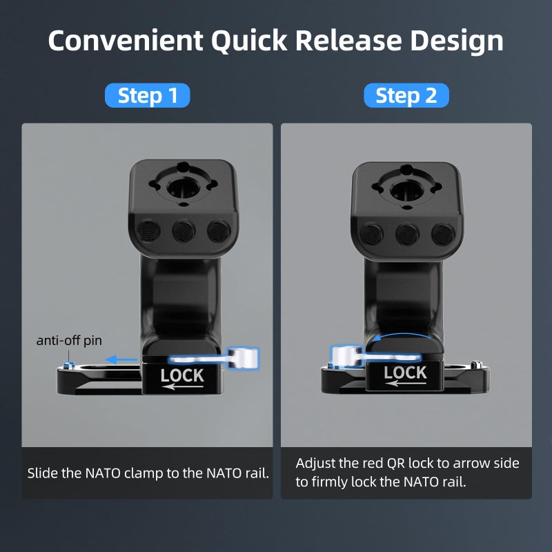 Nitze NATO Handle, Mini Camera Top Handle with NATO Rail and Cold Shoe Adapter, Quick Release NATO Clamp Top Handle for Camera Rigs (Lil Stinger Handle) - PA28M-AK - Image 5