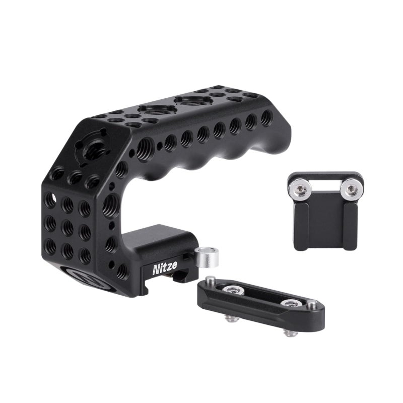 Nitze NATO Handle, Mini Camera Top Handle with NATO Rail and Cold Shoe Adapter, Quick Release NATO Clamp Top Handle for Camera Rigs (Lil Stinger Handle) - PA28M-AK - Image 1