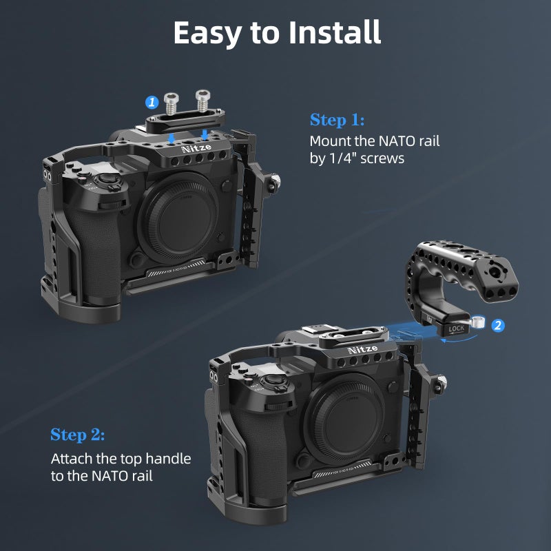 Nitze NATO Handle, Mini Camera Top Handle with NATO Rail and Cold Shoe Adapter, Quick Release NATO Clamp Top Handle for Camera Rigs (Lil Stinger Handle) - PA28M-AK - Image 3