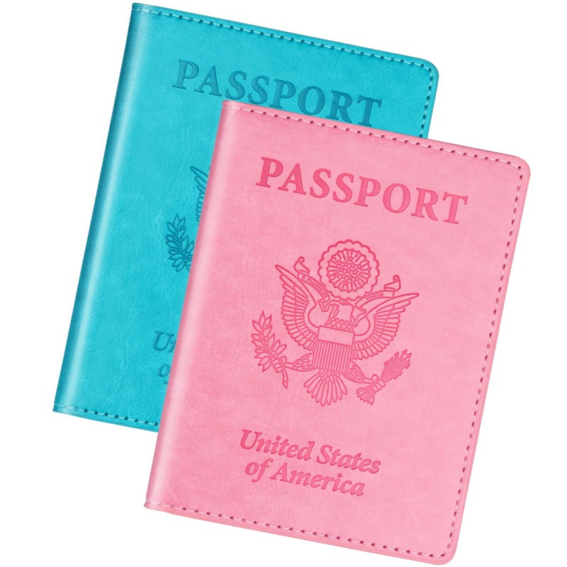 Herain Turquoise & Pink Passport Holder, Cruise Essentials Passport Wallet Cover Case for Family Women Men, Travel Must Haves Passports Book Protector - Image 1