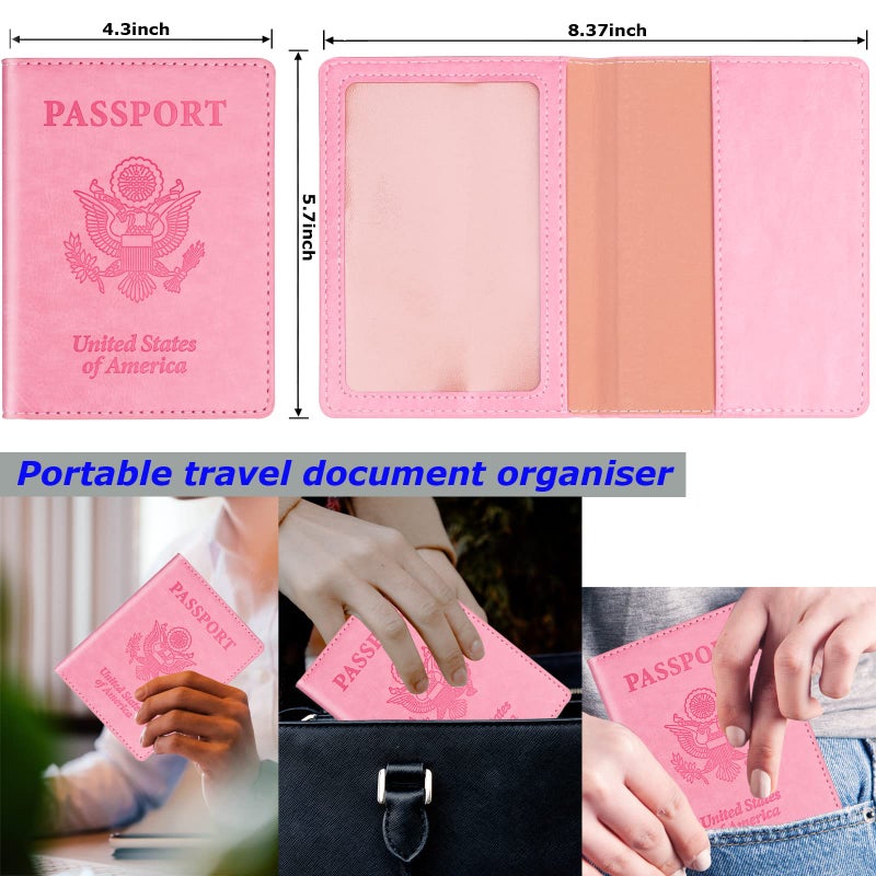Herain Turquoise & Pink Passport Holder, Cruise Essentials Passport Wallet Cover Case for Family Women Men, Travel Must Haves Passports Book Protector - Image 2