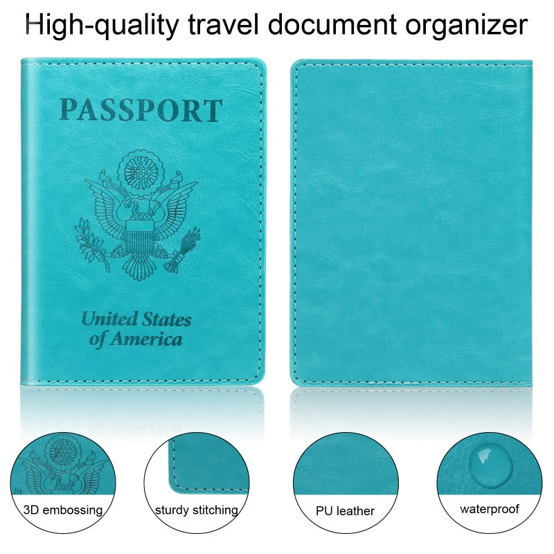Herain Turquoise & Pink Passport Holder, Cruise Essentials Passport Wallet Cover Case for Family Women Men, Travel Must Haves Passports Book Protector - Image 5