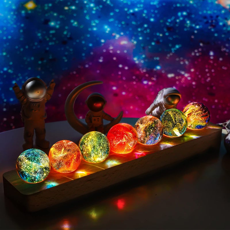 KRISININE KRISININE 7 Chakra Natural Healing Spheres with LED Wooden Stand 40mm Crystal Quartz Stones for Meditation Positive Energy Night Light Decoration Balls Set for Home 