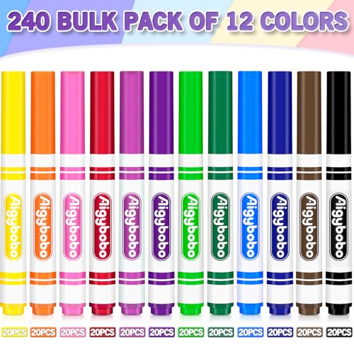 Aigybobo 240 Count Washable Markers Bulk 12 Assorted Colors Broad Line Conical Tip Coloring Markers for Kids Markers Bulk Pack for Classroom School Art Supplies Back to School Supplies - Image 5