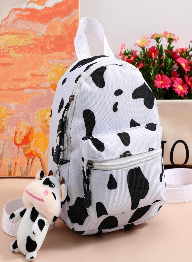 TENDYCOCO Cow Backpack with Plush Cow Pendant Canvas Print Backpack Stuff for Women Mini for Women Girls - Image 4