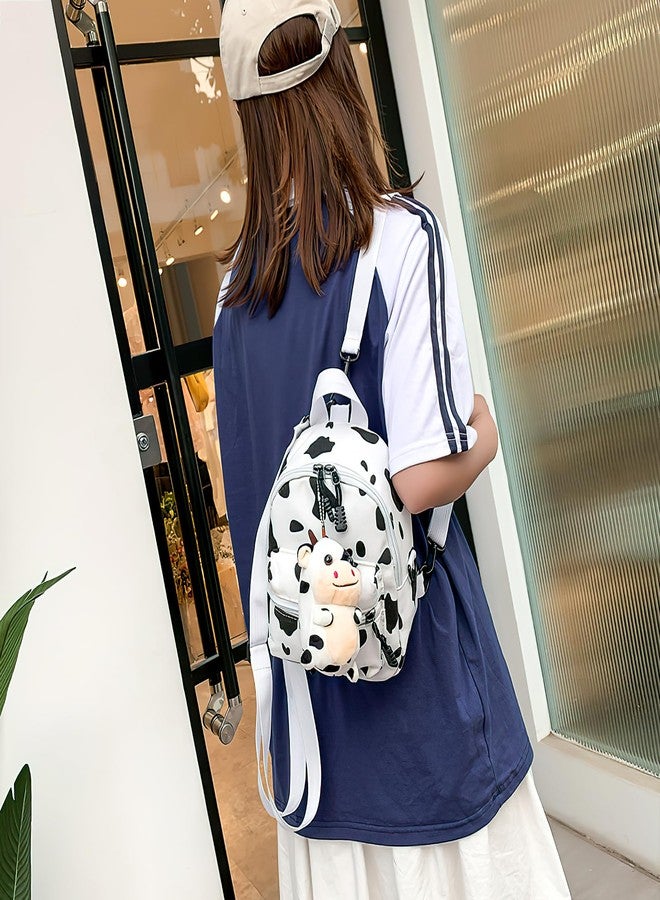 TENDYCOCO Cow Backpack with Plush Cow Pendant Canvas Print Backpack Stuff for Women Mini for Women Girls - Image 2