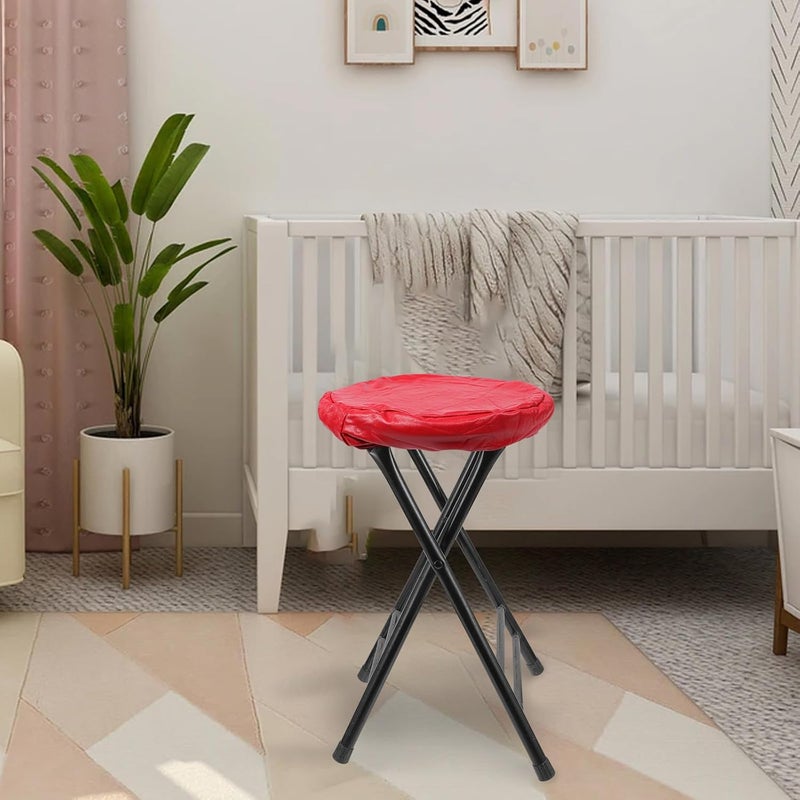 Pu Leather Waterproof Round Stool Cover, Elastic Thickened Seat Cushion Protector for Bar, Office, Salon Stools 11-14 Inch, Red - Image 5