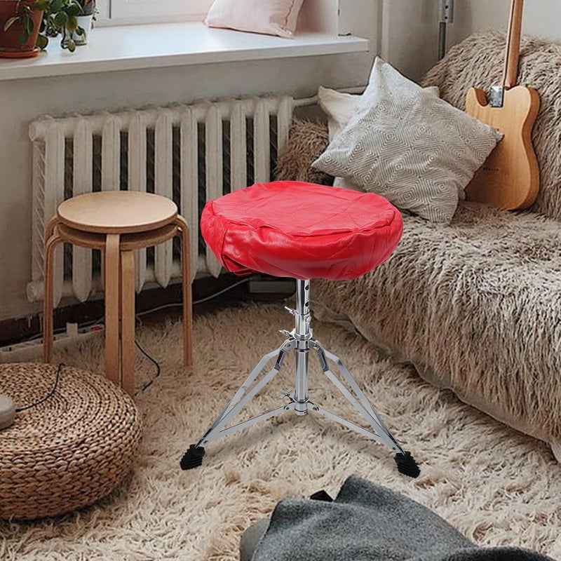Pu Leather Waterproof Round Stool Cover, Elastic Thickened Seat Cushion Protector for Bar, Office, Salon Stools 11-14 Inch, Red - Image 4