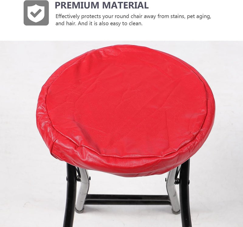 Pu Leather Waterproof Round Stool Cover, Elastic Thickened Seat Cushion Protector for Bar, Office, Salon Stools 11-14 Inch, Red - Image 3