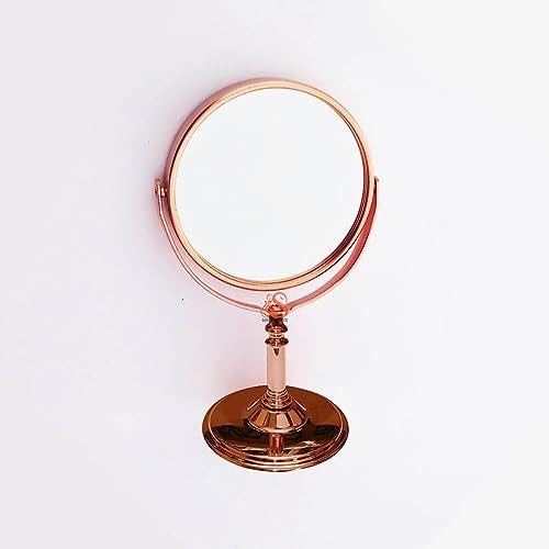 SOHAM SHREE Tabletop Double Side Shaving Makeup Vanity Mirror 360 Degree 5X Magnification Beauty Make up Cosmetic Stand for Shaving & Makeup Vanity Bedroom Bathroom Desk (Round)(Rosegold) - Image 1