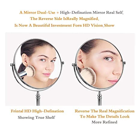 SOHAM SHREE Tabletop Double Side Shaving Makeup Vanity Mirror 360 Degree 5X Magnification Beauty Make up Cosmetic Stand for Shaving & Makeup Vanity Bedroom Bathroom Desk (Round)(Rosegold) - Image 4