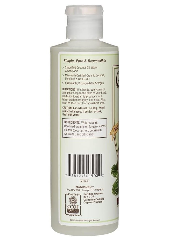 NutriBiotic Pure Coconut Oil Soap, Unscented, 8 fl oz (236 ml) - Image 2