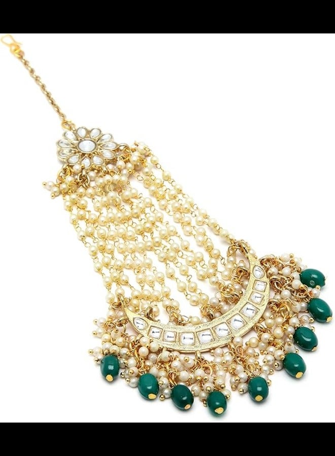 Karatcart Karatcart Green Tumble Gold Plated Handcrafted Kundan Passa for Women  - Image 1