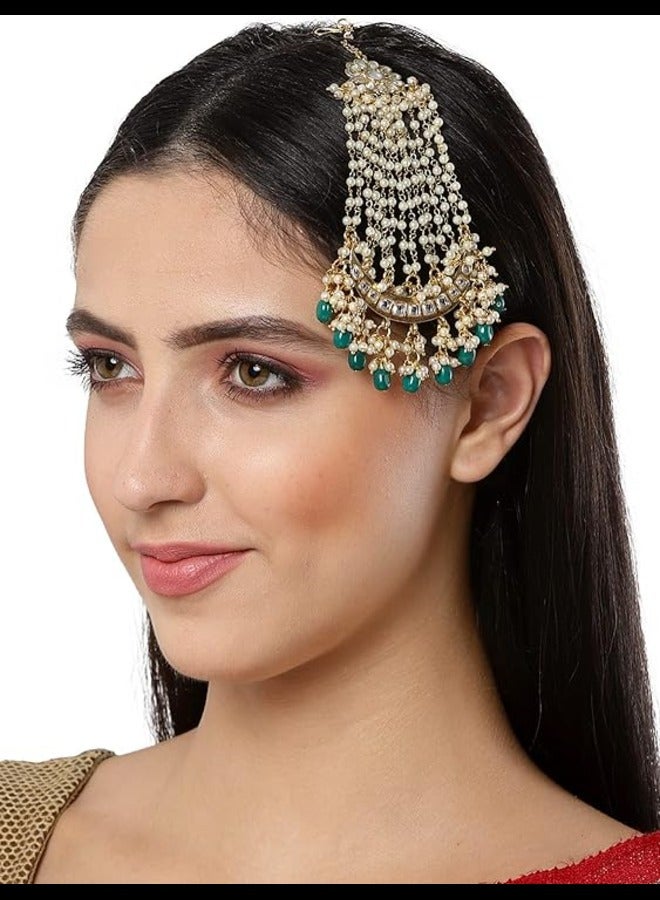 Karatcart Karatcart Green Tumble Gold Plated Handcrafted Kundan Passa for Women  - Image 2