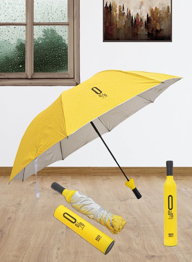 FABINALIV Yellow Solid Waterproof 3 Fold Compact Bottle Umbrella (FLUB-1010-Yellow) - Image 4