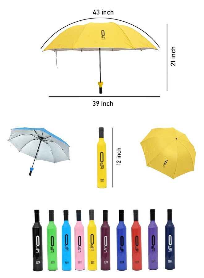 FABINALIV Yellow Solid Waterproof 3 Fold Compact Bottle Umbrella (FLUB-1010-Yellow) - Image 5