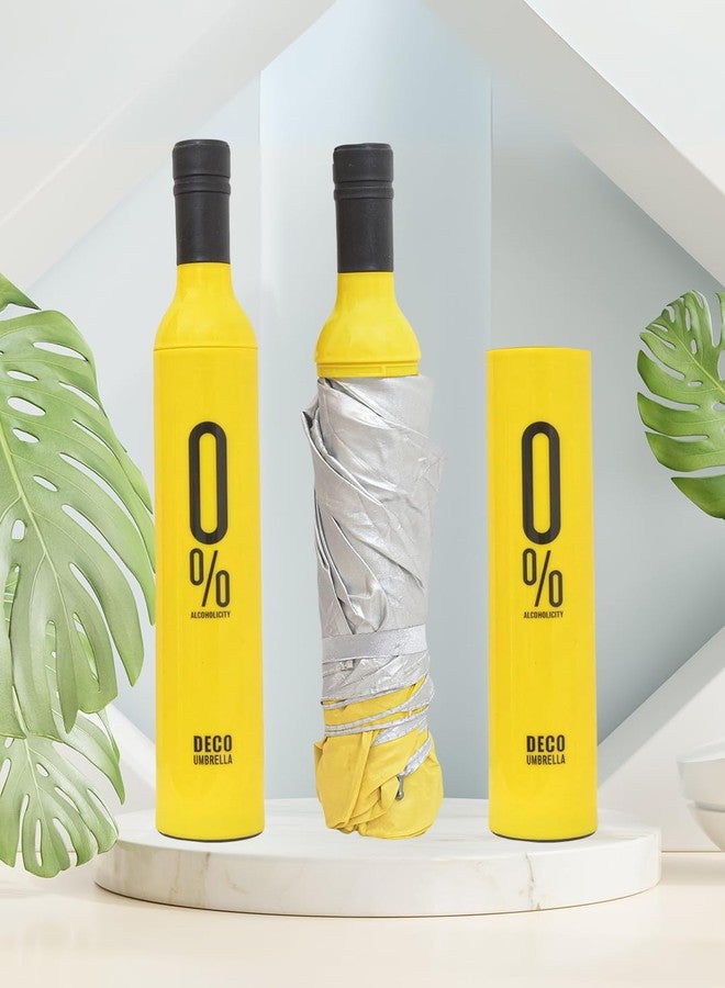 FABINALIV Yellow Solid Waterproof 3 Fold Compact Bottle Umbrella (FLUB-1010-Yellow) - Image 2
