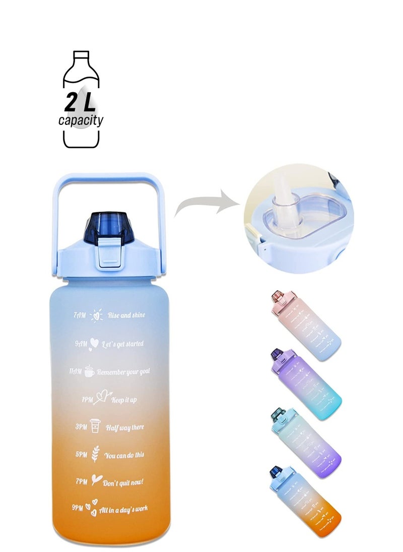 Cool Baby COOLBABY 2l Blue Water Bottle With Straw And Handle.Tie Dye Reusable Gym Water Jug With Time Encouraging Measurement Markings.Daily Hourly Goals Water Intake Bottle To Drink.  - Image 1