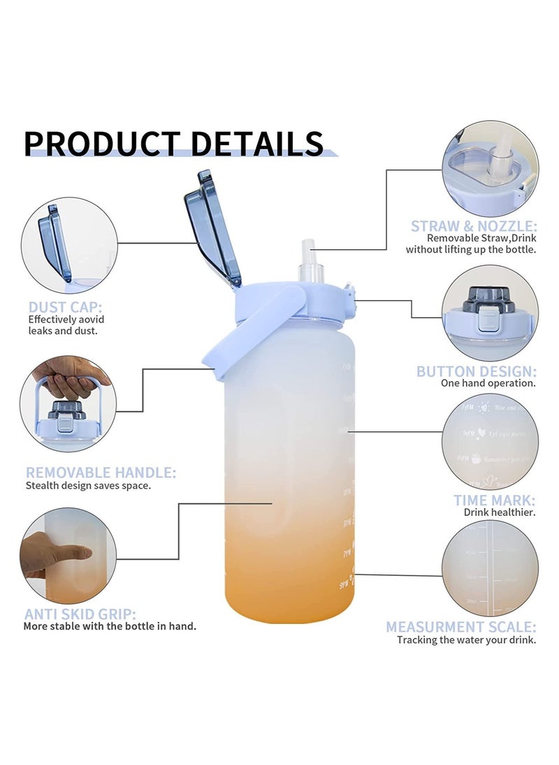 Cool Baby COOLBABY 2l Blue Water Bottle With Straw And Handle.Tie Dye Reusable Gym Water Jug With Time Encouraging Measurement Markings.Daily Hourly Goals Water Intake Bottle To Drink.  - Image 2