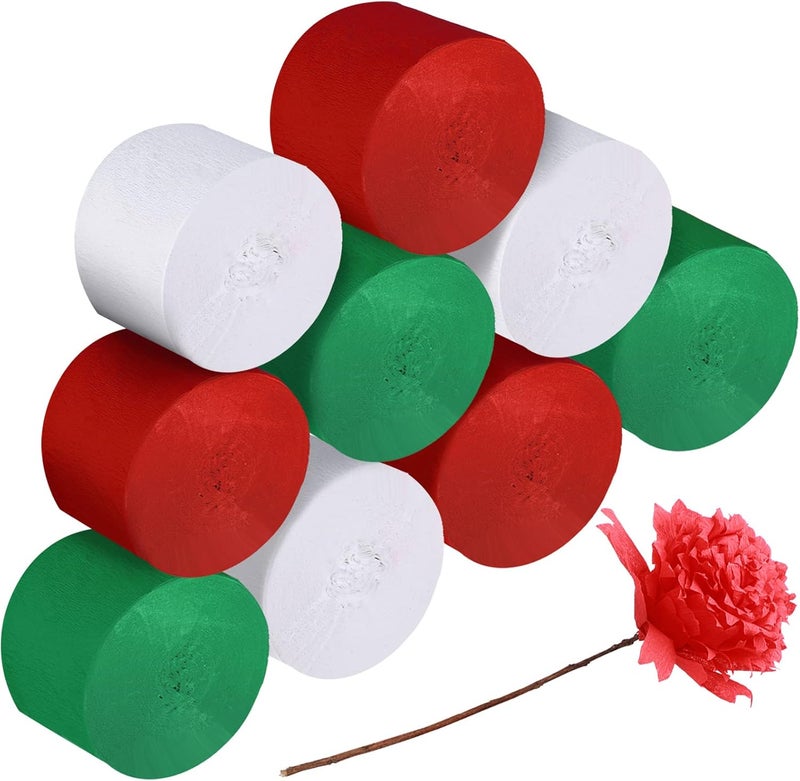 Zonon 9 Rolls Crepe Paper Streamers Party Decorations 246 Yards in 3 Colors for Xmas Hanging Backdrops Party Decorations Christmas DIY Craft Supplies(Simple Style,Red, Green, White) - Image 1