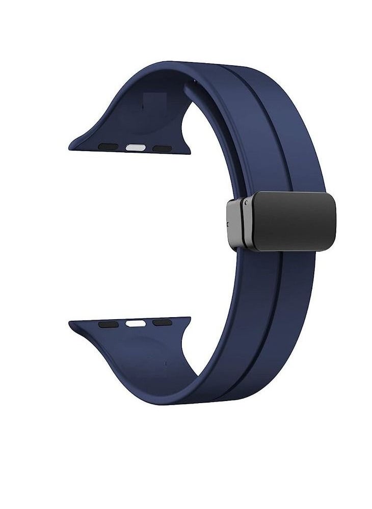 Generic - For Apple Watch 42/44mm 4/5 Series D-Shape Magnetic Clasp Silicone Replacement Sport Wristband Band-Blue - Image 1
