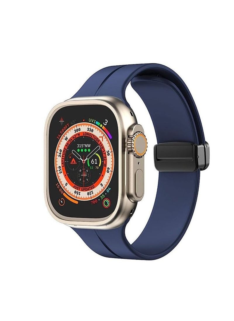 Generic - For Apple Watch 42/44mm 4/5 Series D-Shape Magnetic Clasp Silicone Replacement Sport Wristband Band-Blue - Image 1
