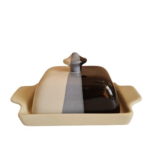 Mirakii Ceramic Black and White Butter Dish with Lid and Handle, Perfect for Kitchen and Restrurent Serving Butter or Starter (Black and Wite) - Image 1
