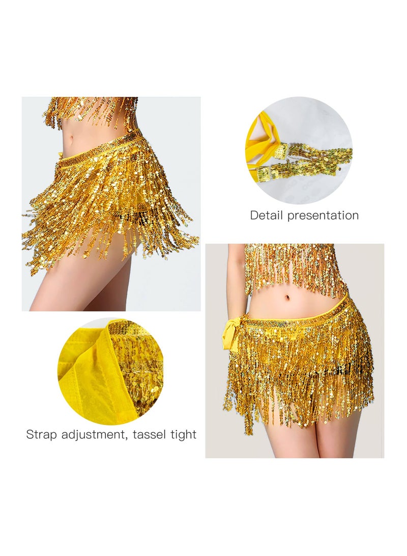 KASTWAVE Women Belly Dance Tassel Hip Scarf, Dancing Costumes Sequin Hip Belt Skirt, Disco Fringe Short Sparkly Skirt Rave Party Dance Belly Skirt for Women Girls - Free Size - Image 2