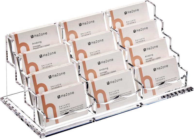 HeZone Business Card Holder Display for Desk, 12 Slot 4 Tier Multiple-Clear Acrylic Business Card Stand Set, Holds Approximately 600 Cards(12 Cell H) - Image 1