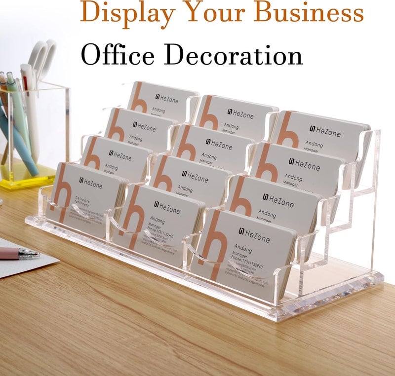 HeZone Business Card Holder Display for Desk, 12 Slot 4 Tier Multiple-Clear Acrylic Business Card Stand Set, Holds Approximately 600 Cards(12 Cell H) - Image 2