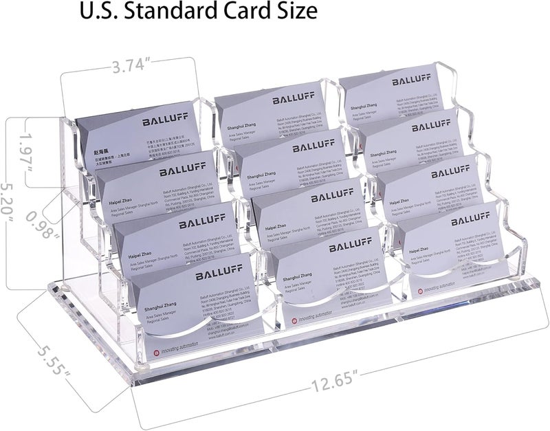 HeZone Business Card Holder Display for Desk, 12 Slot 4 Tier Multiple-Clear Acrylic Business Card Stand Set, Holds Approximately 600 Cards(12 Cell H) - Image 3
