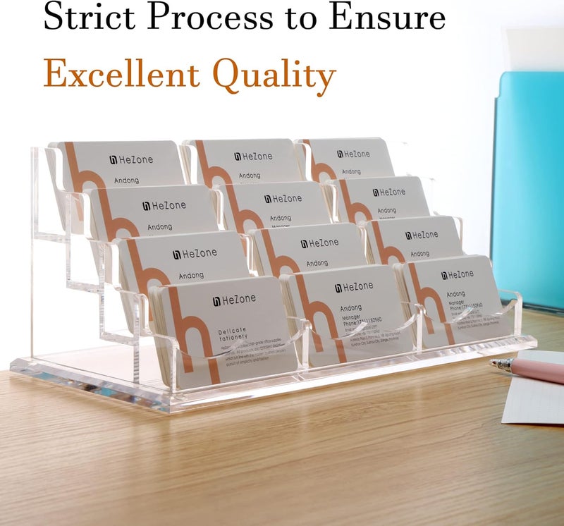HeZone Business Card Holder Display for Desk, 12 Slot 4 Tier Multiple-Clear Acrylic Business Card Stand Set, Holds Approximately 600 Cards(12 Cell H) - Image 4
