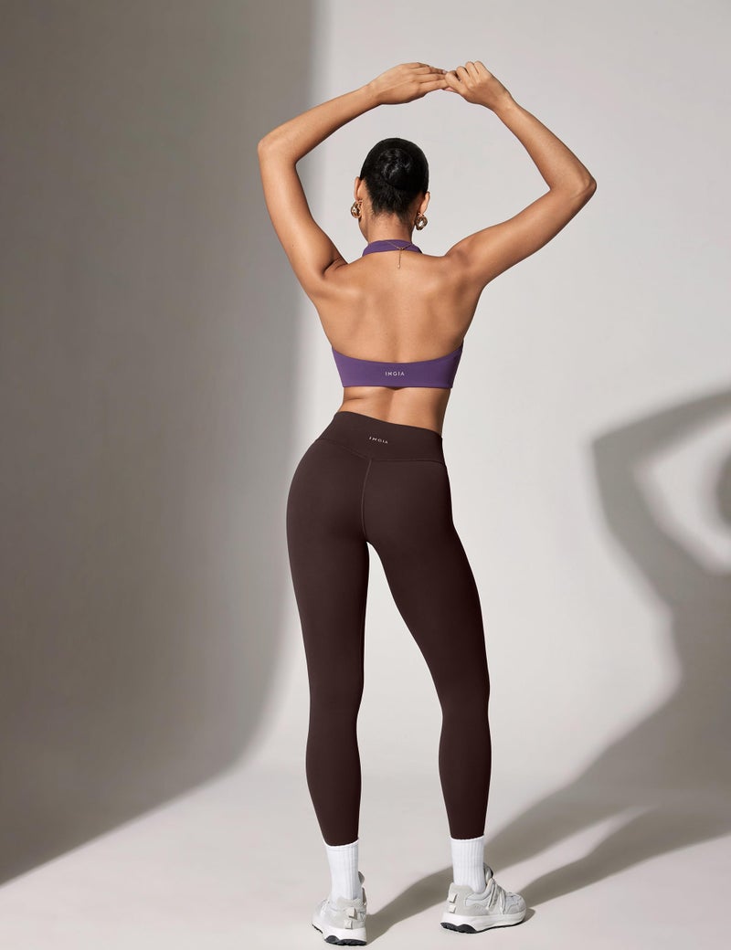 INGIA Womens High Waisted No Front Seam Lounge Yoga Legging 25" Workout Tummy Control Gym Yoga Pants Hot Fudge Brown Small - Image 5