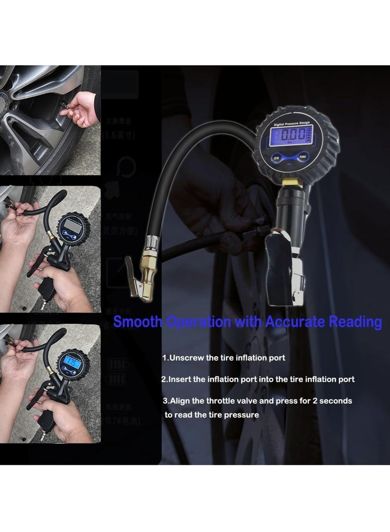 Digital Tire Inflator with Pressure Gauge Air Chuck with Gauge for Air Compressor Quick Connect Coupler with Display Resolution Car Accessories for SUV RV Truck-250 PSI Air Chuck - Image 3