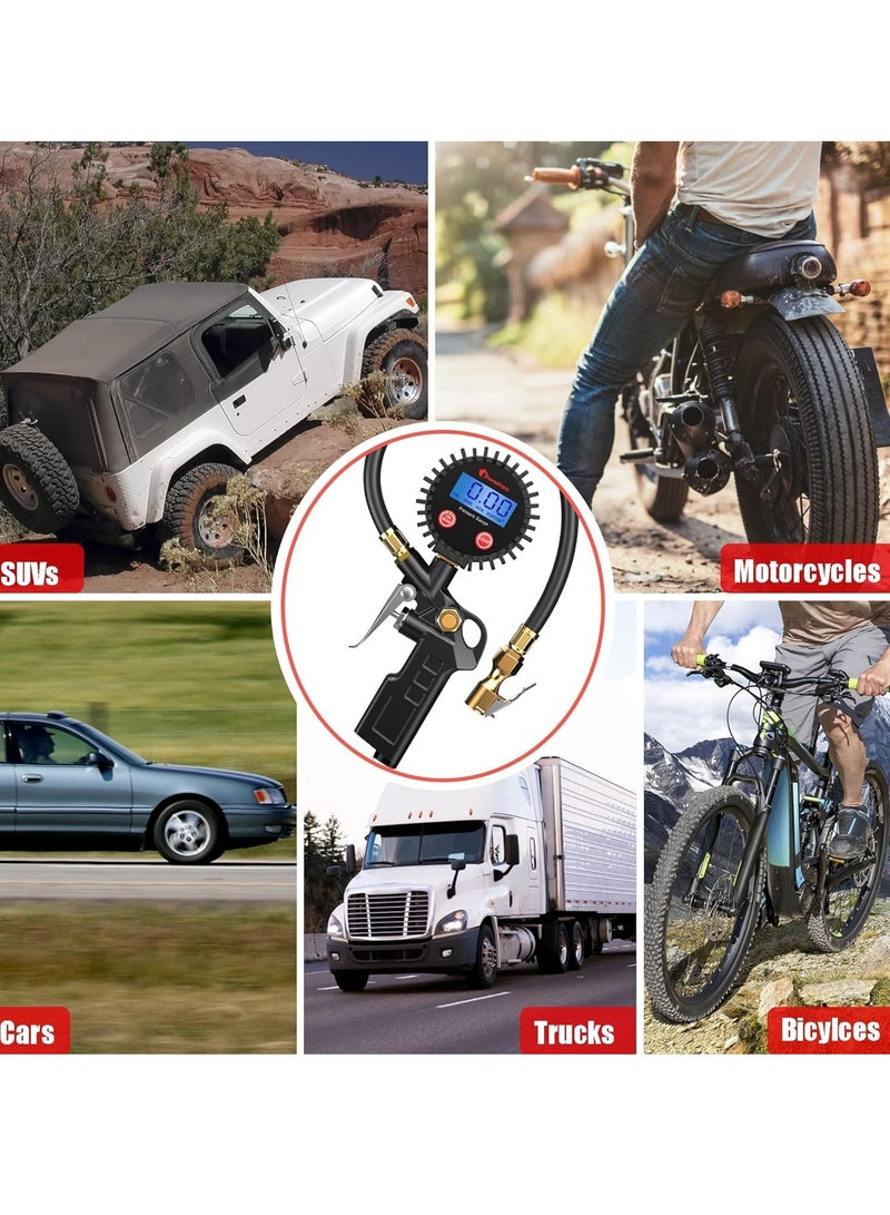 Digital Tire Inflator with Pressure Gauge Air Chuck with Gauge for Air Compressor Quick Connect Coupler with Display Resolution Car Accessories for SUV RV Truck-250 PSI Air Chuck - Image 4