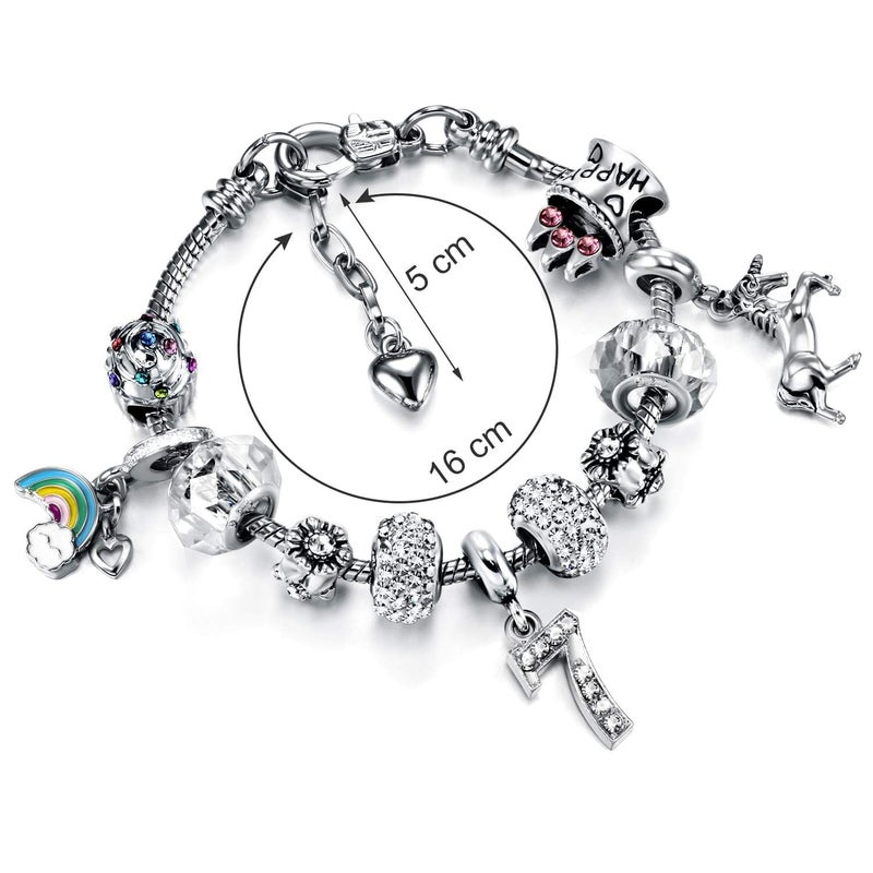 Zhanmai Birthday Gift for Women Unicorn Charm Bracelet with Card Box 1st 2nd 3rd 4th 5th 6th 7th 8th 9th 10th 11th 12th 13th 14th 15th 16th 17th 18th 19th 20th 21st 30th 40th 50th 60th 70th 80th(7th) - Image 2
