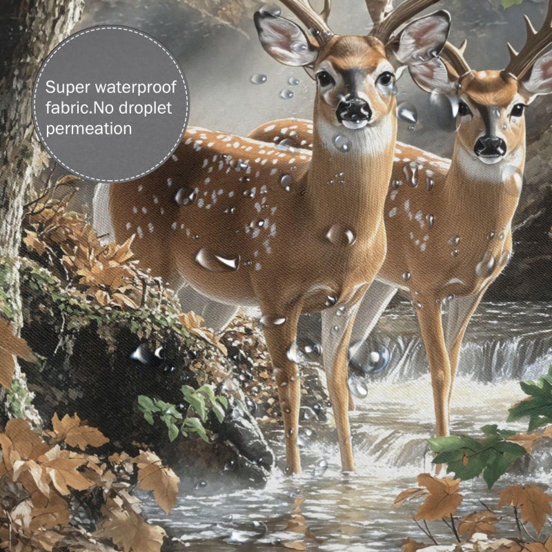 LB Forest Deer Shower Curtain Rustic Wildlife Animal Deer Plant Bathroom Shower Curtain Green Botanical Leaf Bathroom Curtain with Hooks 72Lx60W Inch Polyester Fabric Bath Curtain - Image 5