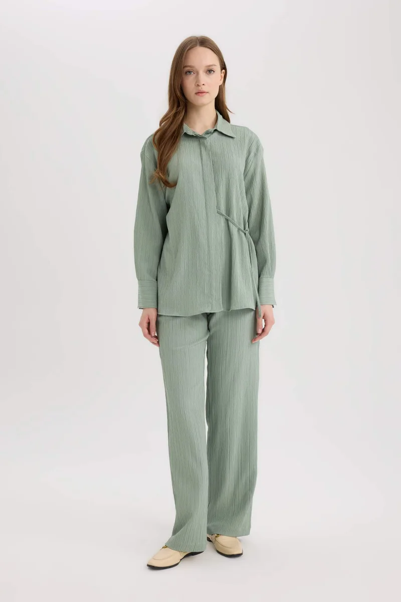 Defacto Regular Fit Shirt Collar Crinkle Fabric Long Sleeve Shirt