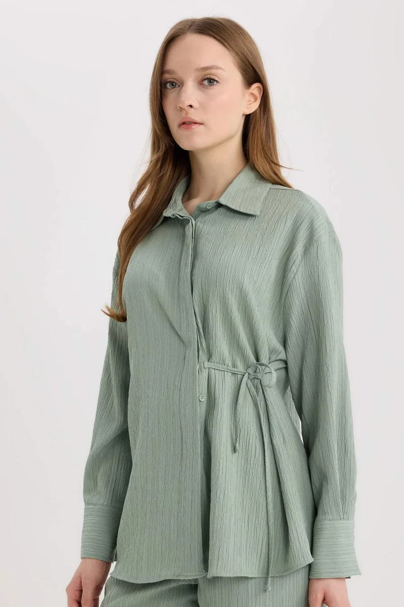Defacto Regular Fit Shirt Collar Crinkle Fabric Long Sleeve Shirt