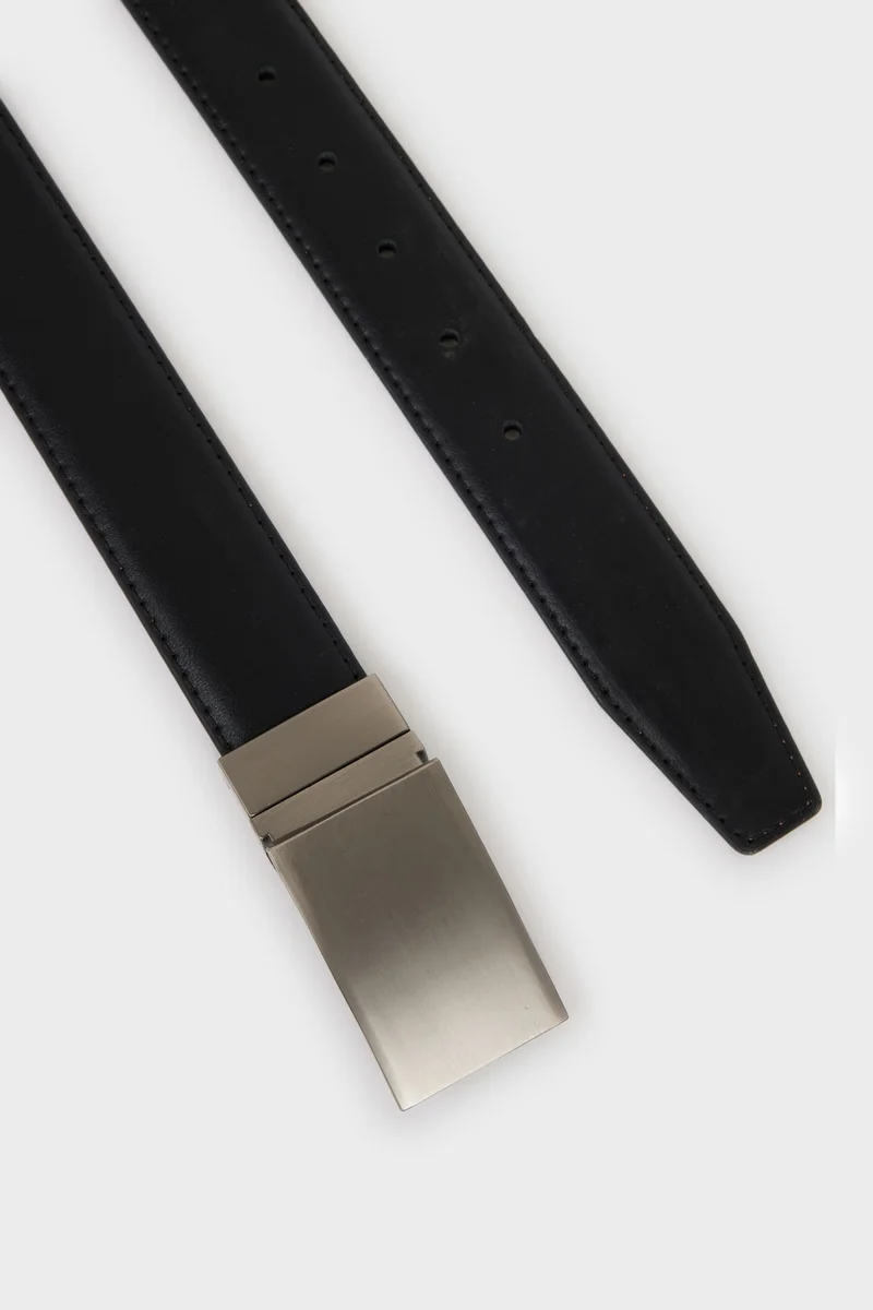 ديفاكتو Man Rectangle Clasp Faux Leather Belt