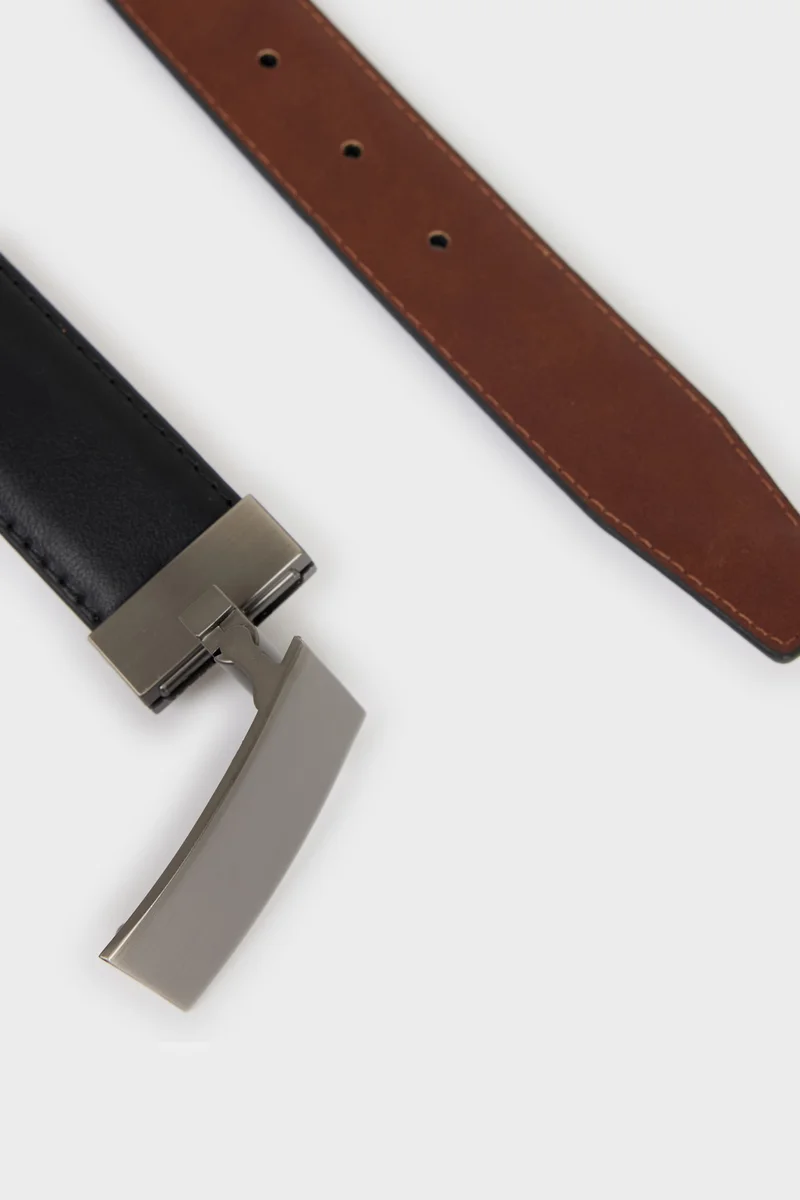 ديفاكتو Man Rectangle Clasp Faux Leather Belt