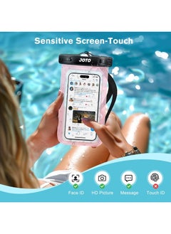 JOTO Universal Waterproof Phone Pouch Cellphone Dry Bag Case Cruise Beach Essentials for iPhone 15 14 13 12 11 Pro Max 8 7, Galaxy S23 S22 S21, Pixel up to 7" -Clearpink  - Image 4
