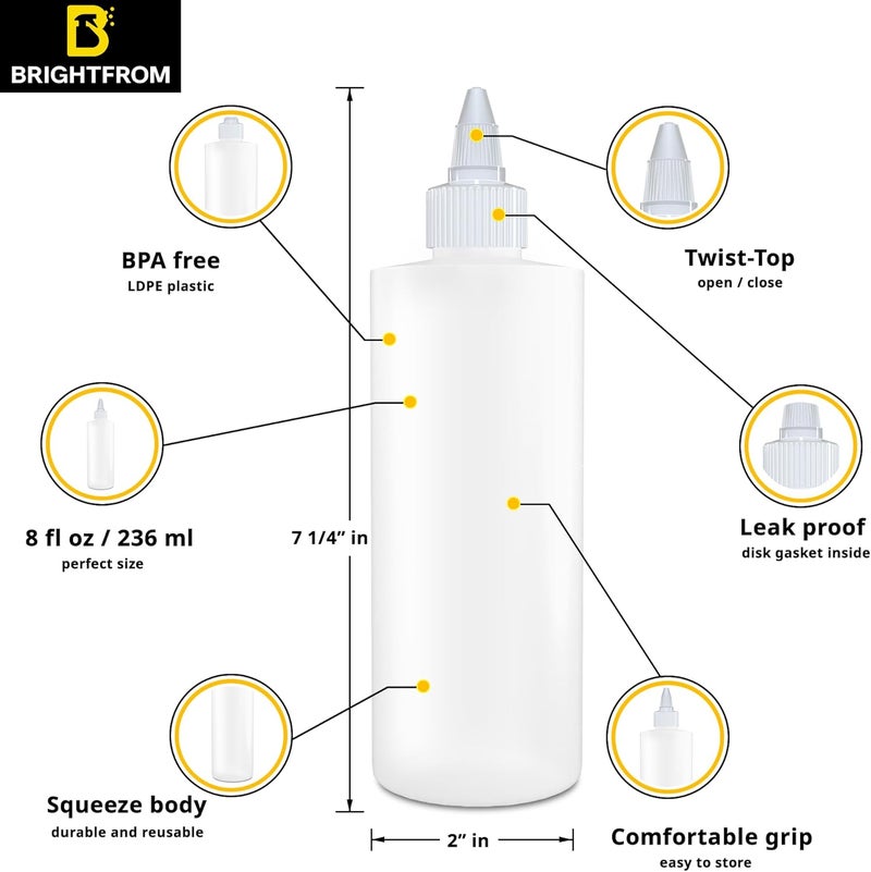 BRIGHTFROM Twist Top Applicator Bottles Squeeze 8 OZ Empty Hair Coloring Plastic Bottles Refillable Leak Proof  OpenClose Nozzle  Multi Purpose Pack of 3 - Image 2