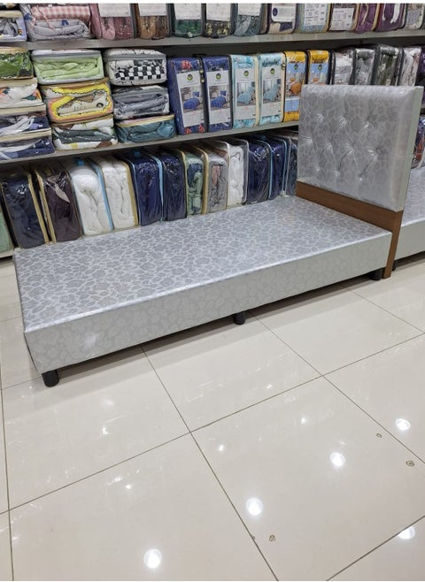 Luxurious wooden box bed covered in leather with plastic bases size 90*190 cm