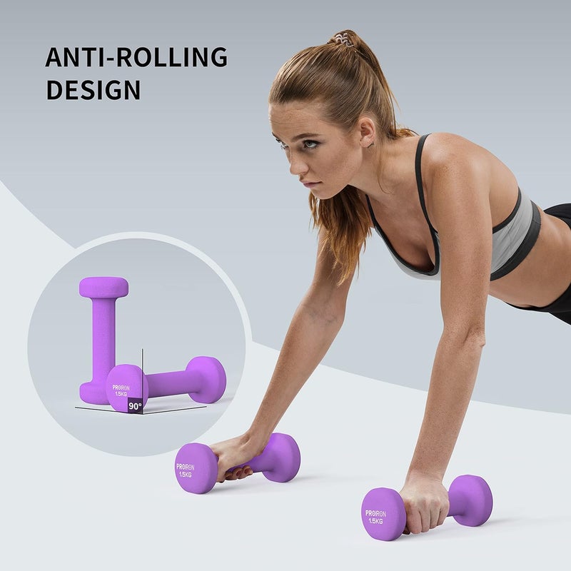 PROIRON مجموعة دمبلز برو إيرون نيونبرين (1.5 كجم × 2) - Image 4