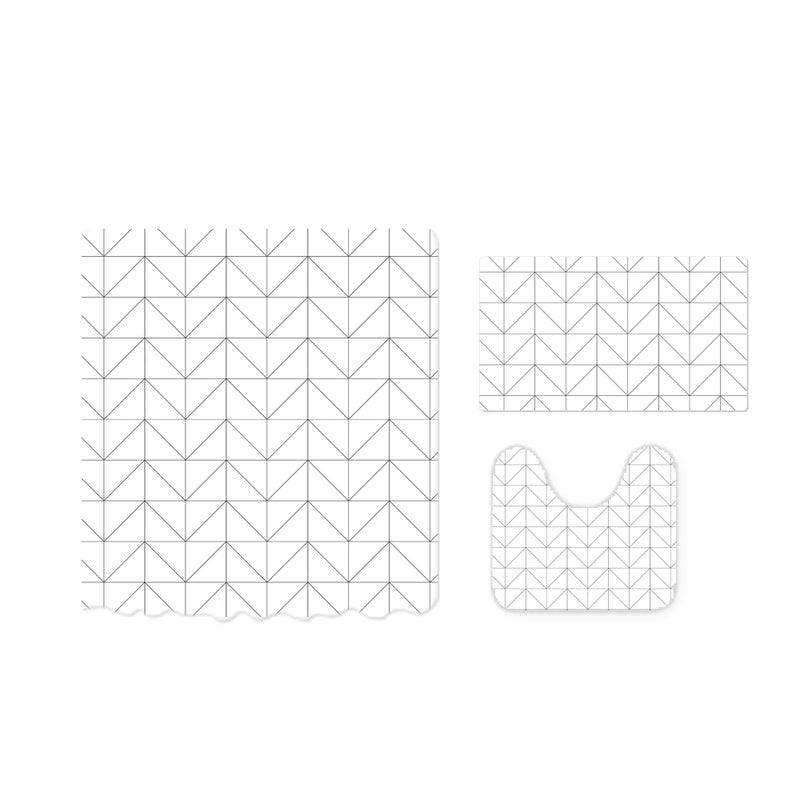 The Better Home Shower Curtain(180*180cm) Bathroom Mat(45*75cm) & U Shaped Mat(45*38cm) | 3Pcs Bathroom Accessories Set | Anti Skid Mat For Bathroom Floor | Water-Poof Polyester Material- Wavy Edges - Image 2