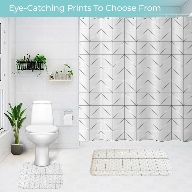 The Better Home Shower Curtain(180*180cm) Bathroom Mat(45*75cm) & U Shaped Mat(45*38cm) | 3Pcs Bathroom Accessories Set | Anti Skid Mat For Bathroom Floor | Water-Poof Polyester Material- Wavy Edges - Image 5